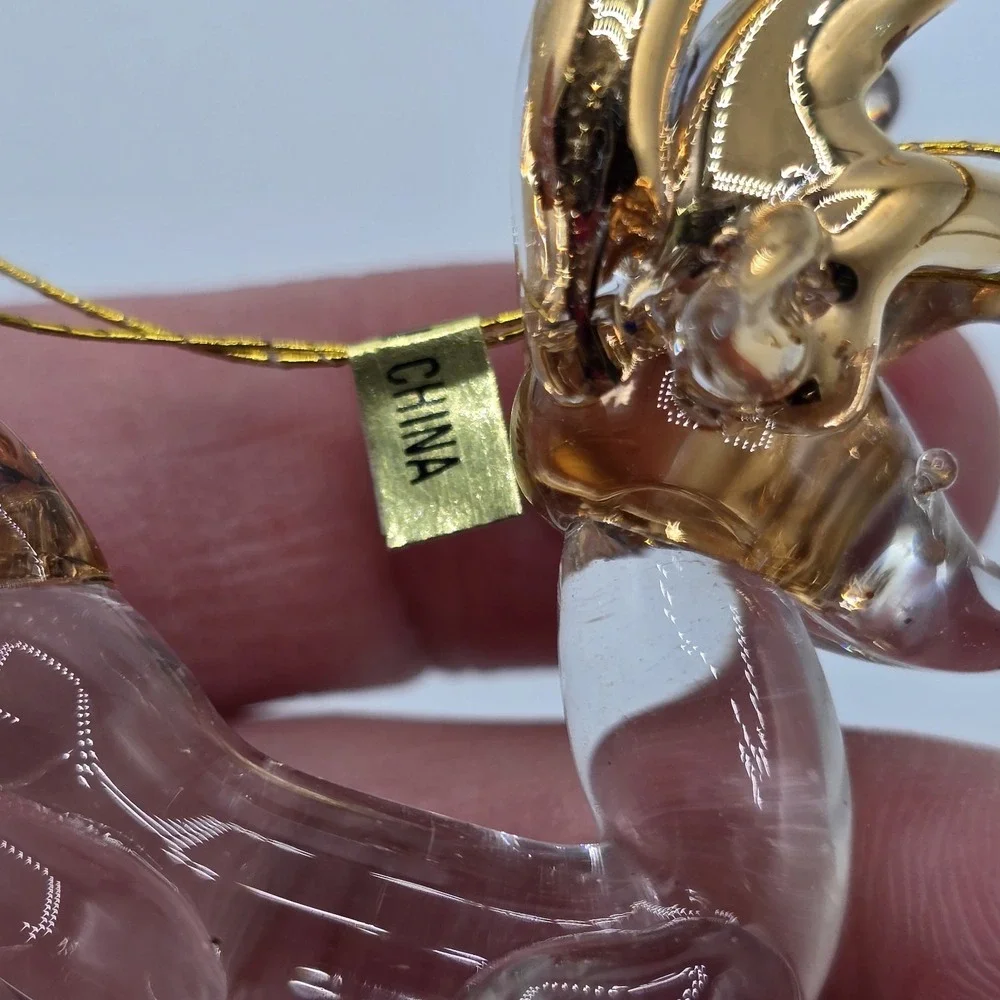 Vintage Spun Glass Reindeer Figure Ornament Painted Gold‎ Accents Deer Prancing